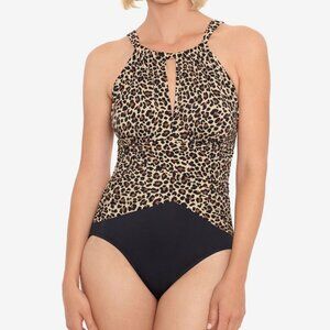 NWT! Swim Solutions Animal Instinct Slimming High Neck One Piece Swimsuit NEW!